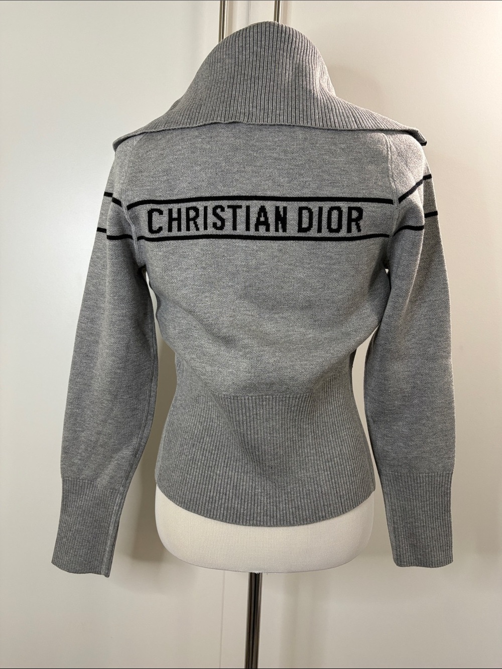 Christian Dior Reversible Oblique Logo Zip Cardigan Sweater Gray Wool Cashmere 6 - Picture 4 of 10